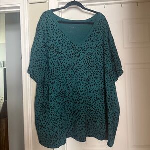Torrid Teal and Black V-Neck Top
